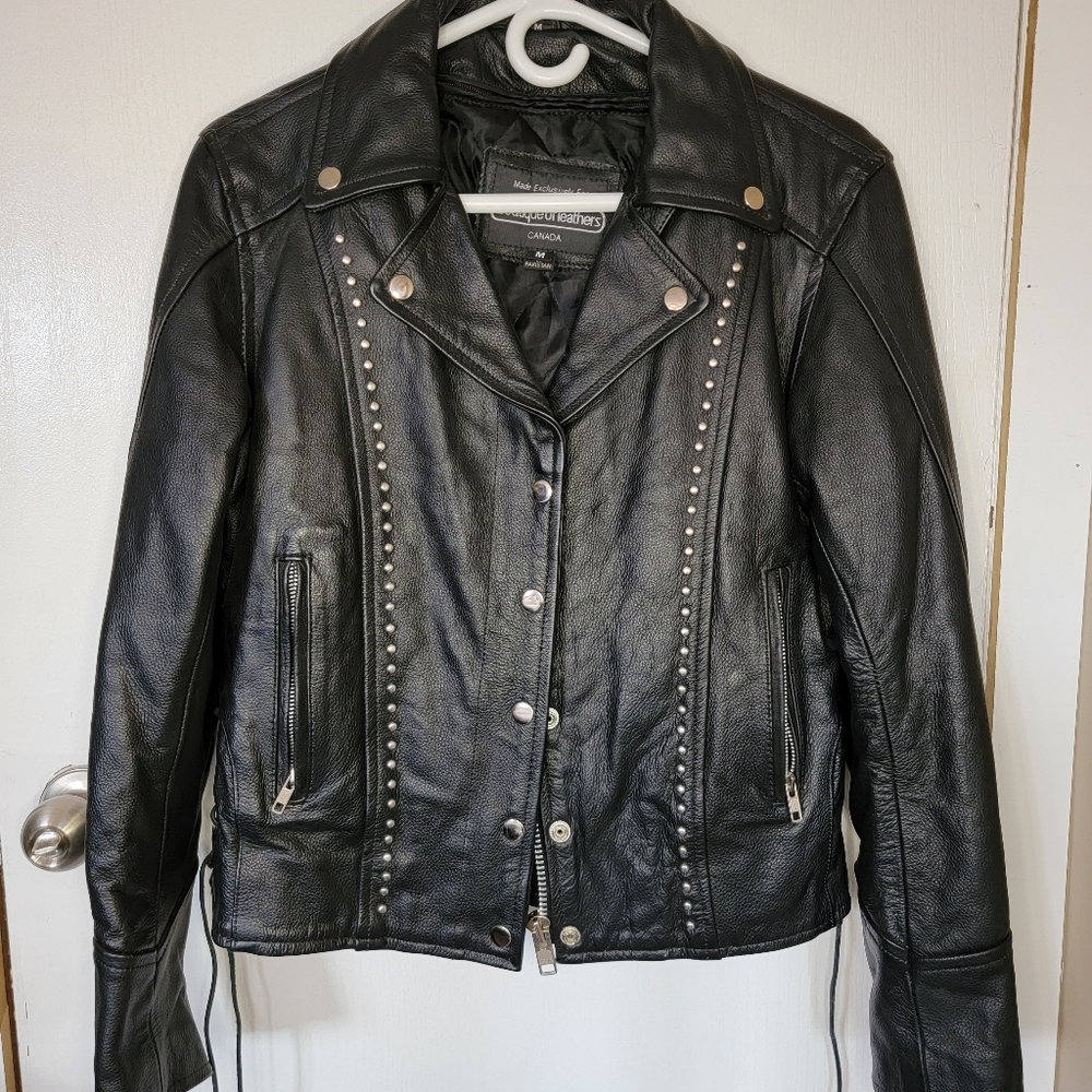 Studded Black Leather Jacket - Women